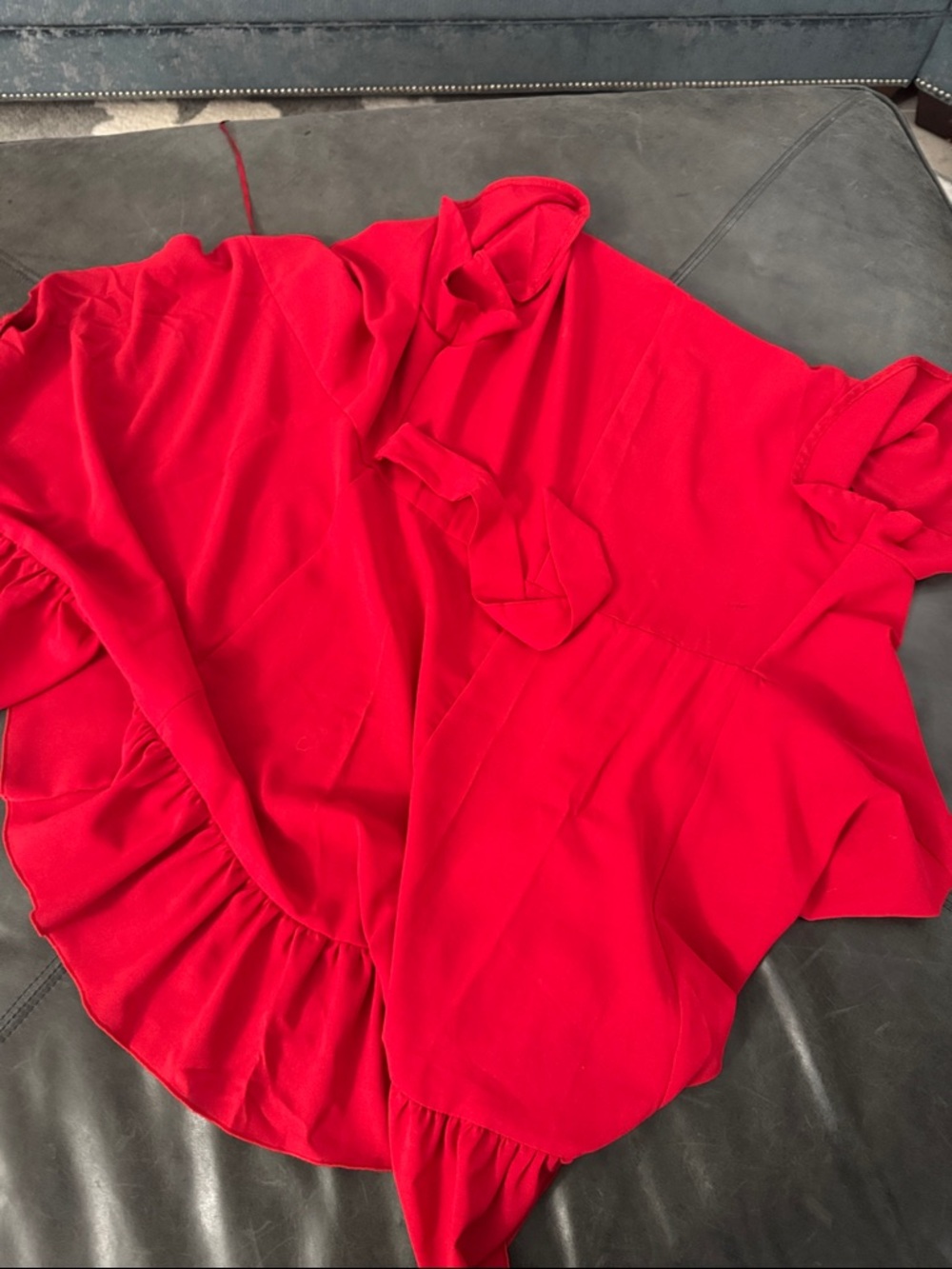 Red Wrap-Style Ruffle Hem Dress - Picture 5 of 6
